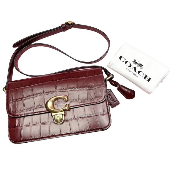 Coach Handbags - COACH Studio Croc Embossed Leather Crossbody Shoulder Bag in Wine NWT
